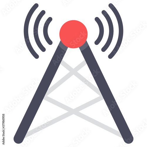 
Wireless internet signal tower flat icon design
