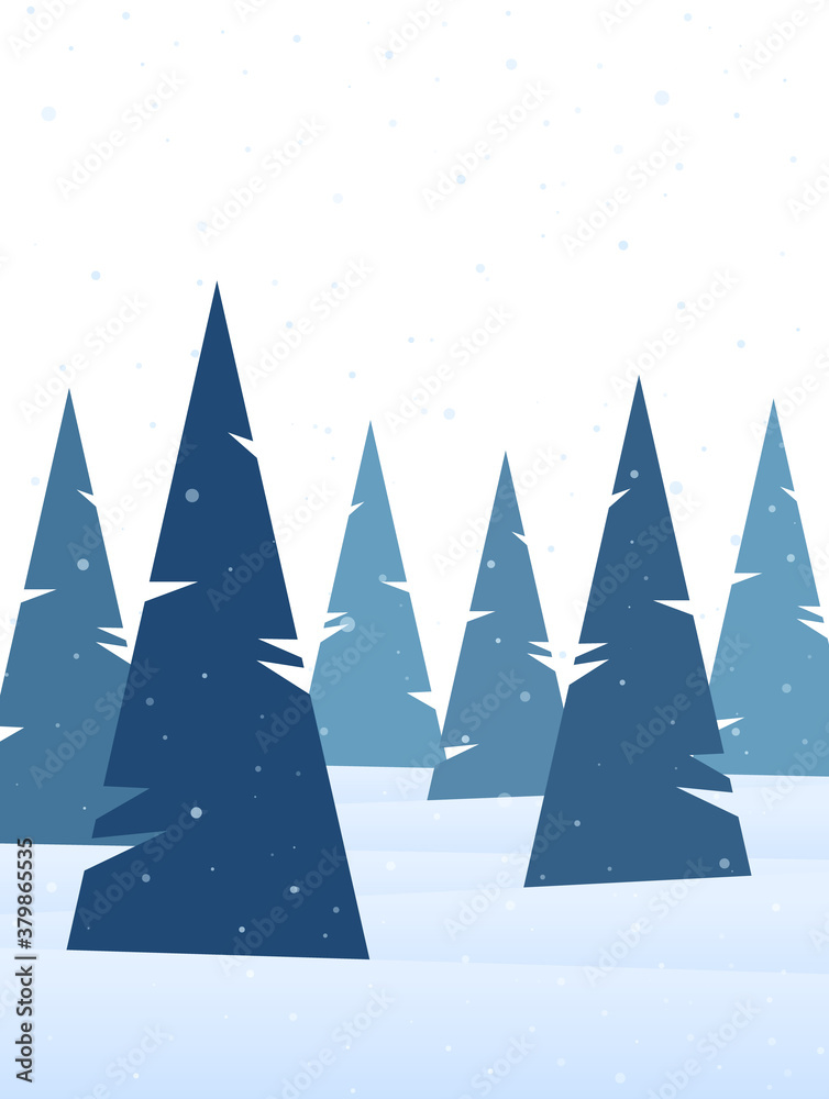 Obraz premium Vector Christmas winter background with snowy pine forest landscape.