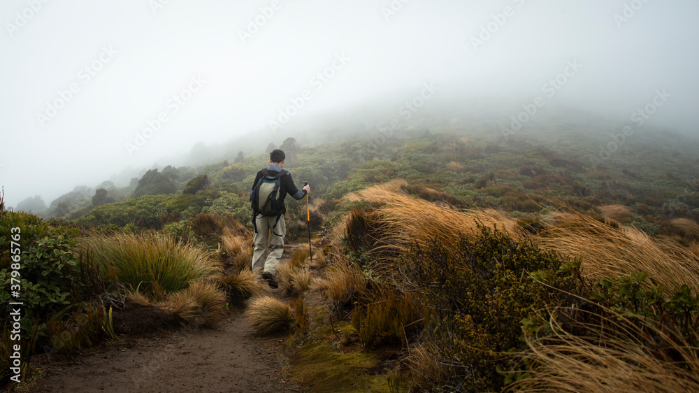 Hiking Pouakai crossing in bad weather with strong wind and poor visibility. Under prepared for the rapid changing conditions of Egmont National Park