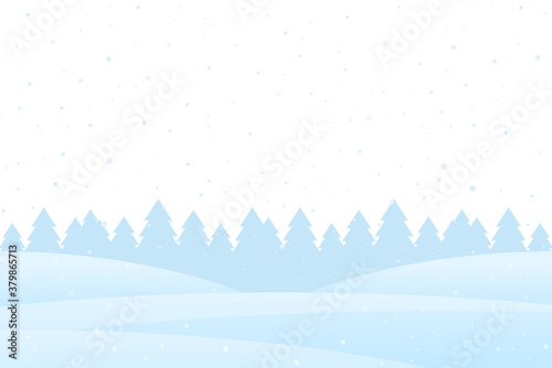 Christmas winter background with snowy pine forest landscape.