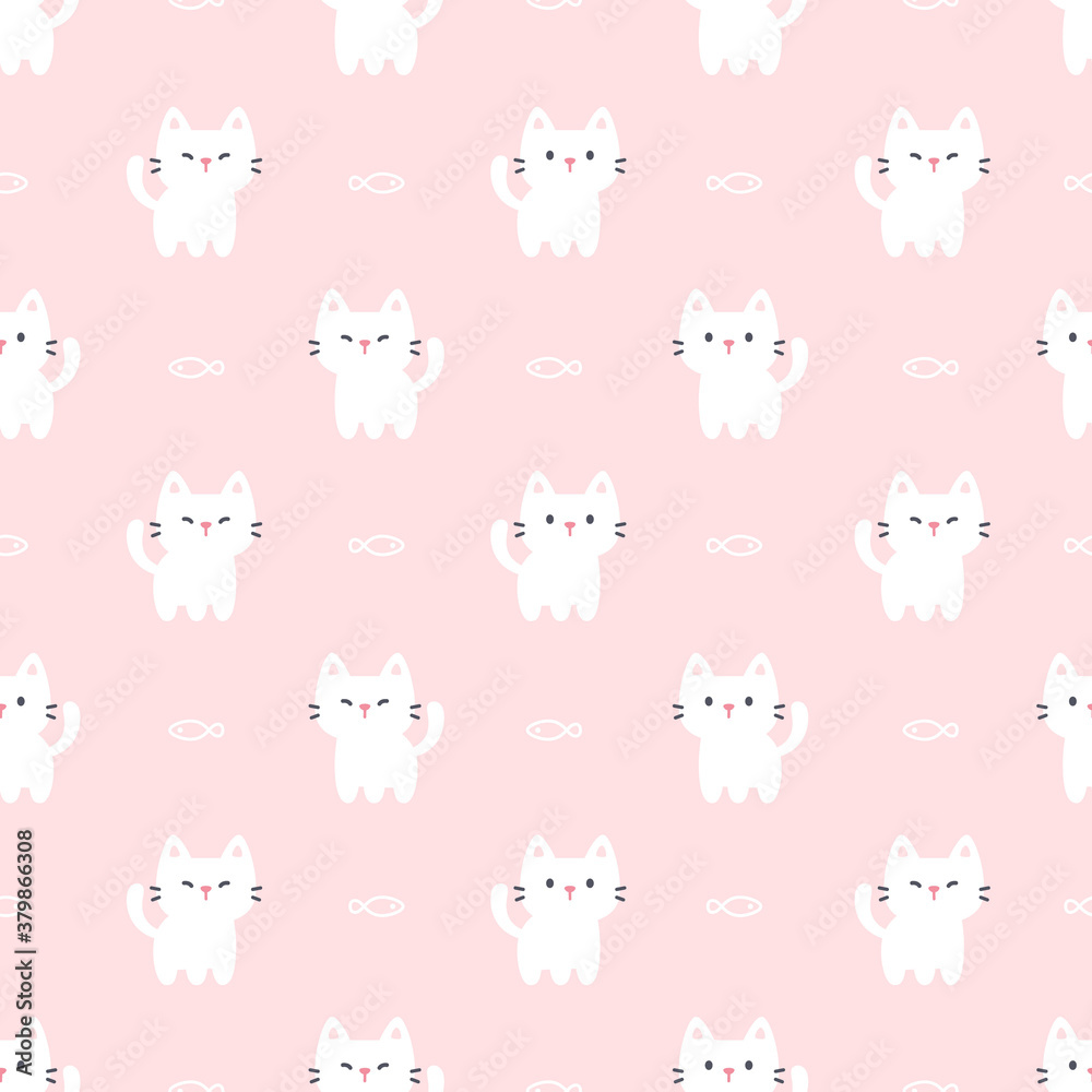 Cute cat and fish seamless pattern background