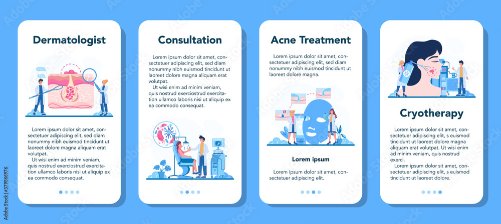 Obraz premium Dermatologist mobile application banner set. Dermatology specialist
