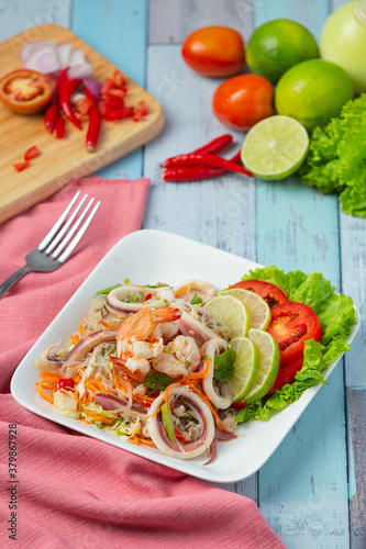 Spicy Mixed Seafood Salad with Thai food ingredients.