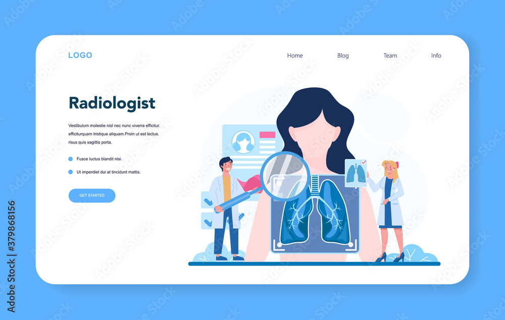 Radiologist web banner or landing page. Doctor examing X-ray Radiologist web banner or landing page. Doctor examing X-ray