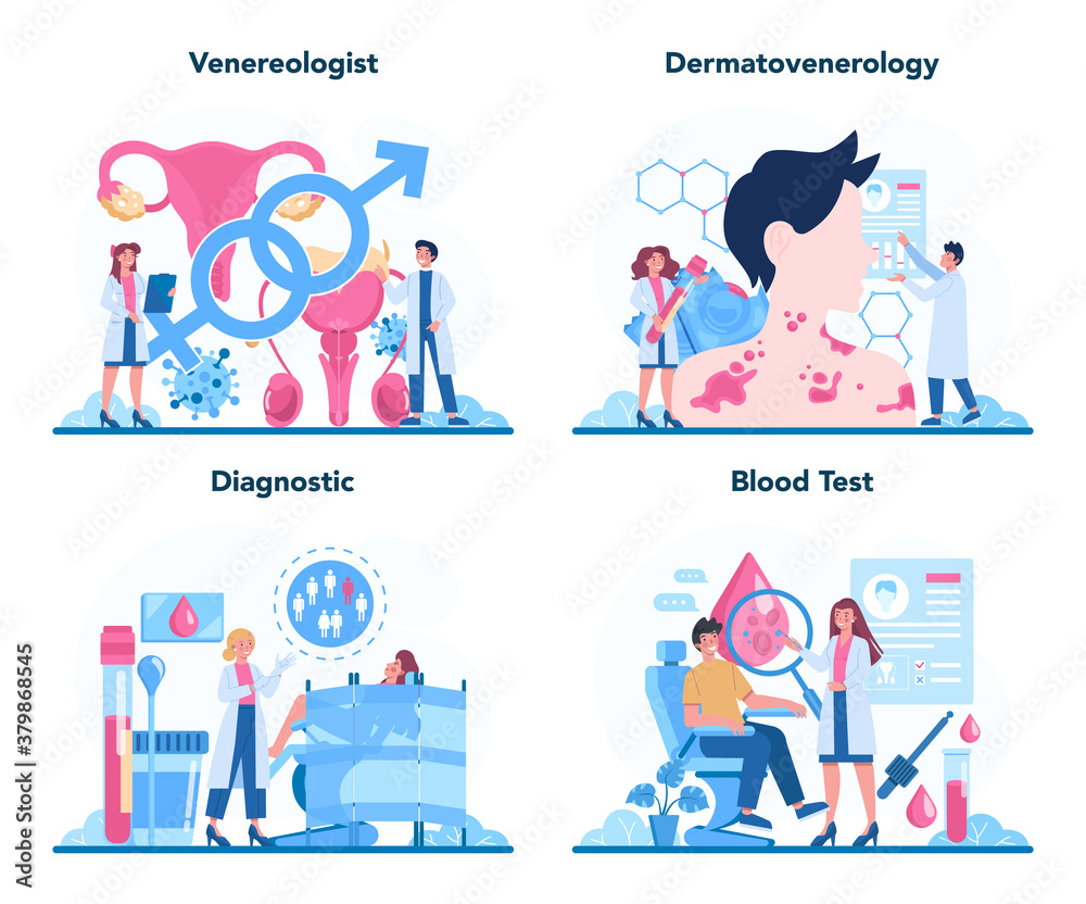 Venereologist concept set. Professional diagnostic of dermatology disease