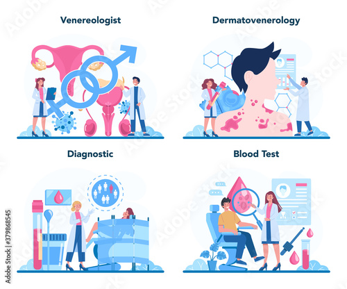 Venereologist concept set. Professional diagnostic of dermatology disease