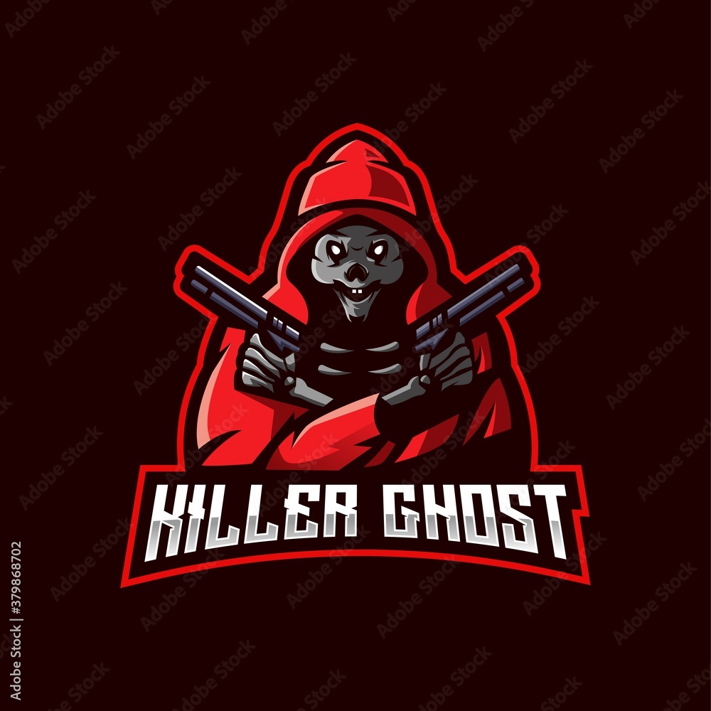 Killer Ghost e-Sport Mascot Logo Design Illustration Vector. Ghost carrying a gun	