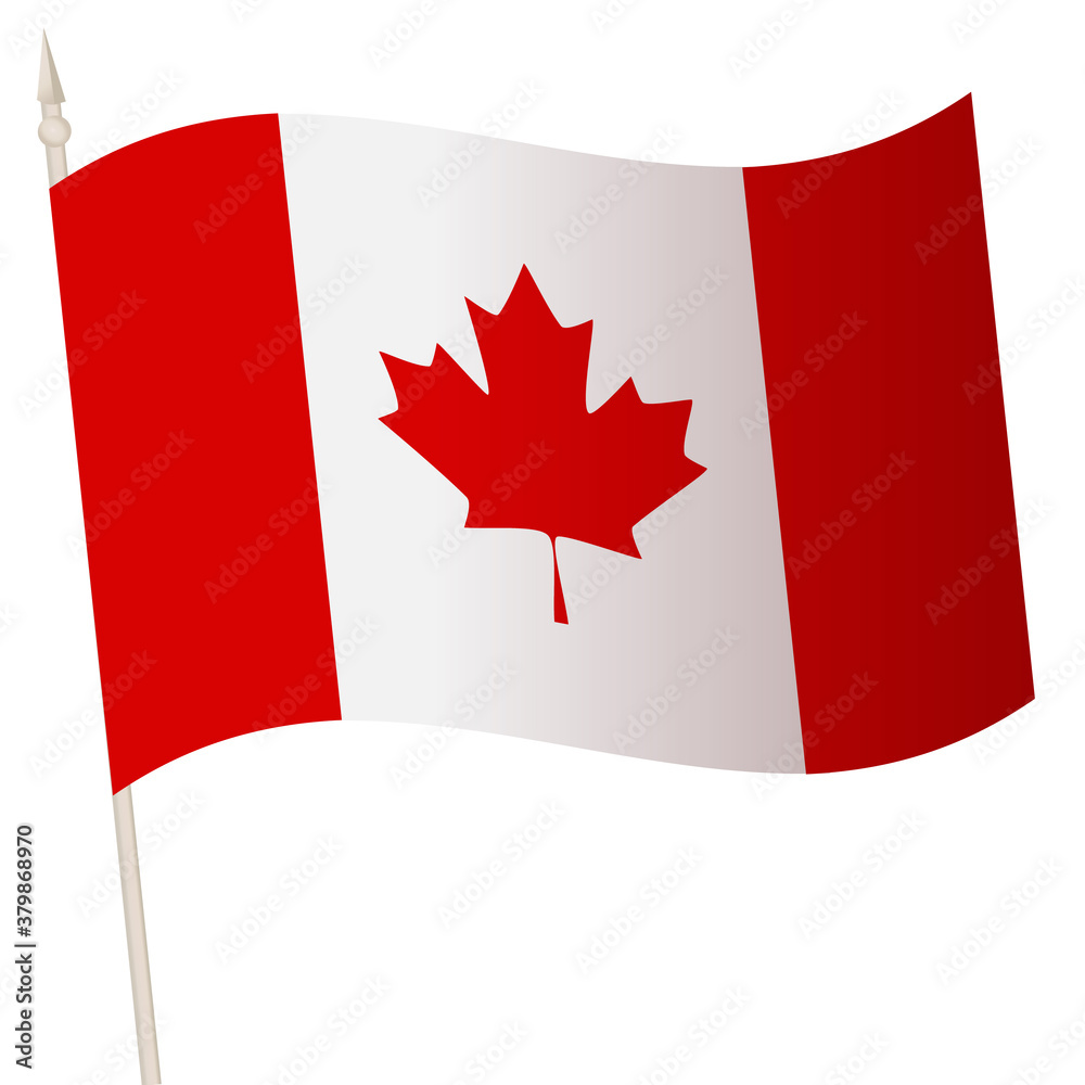 Vector Waving flag on a flagpole. The national flag of Canada. Color symbol isolated on white.