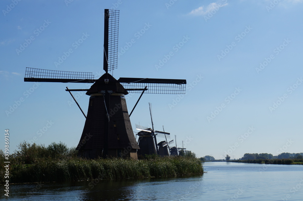 Windmills stands along the Kinderdijk in the Netherlands