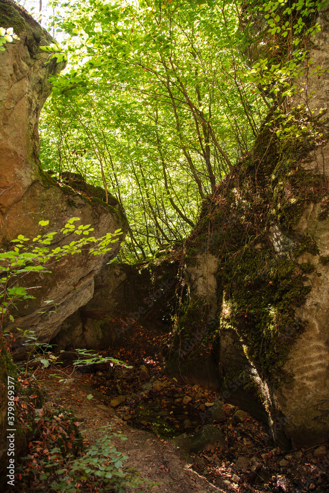 The Huel Lee is man-made caves in Luxembourg Sand-stone. The forest and the surroundings near the caves.