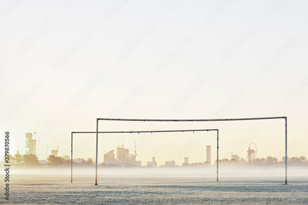 Goal posts and pitches on the edge of London, UK Goal posts and pitches on the edge of London, UK