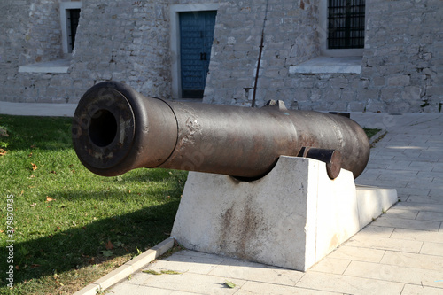 Old cannon stand in Sibenik in Croatia photo