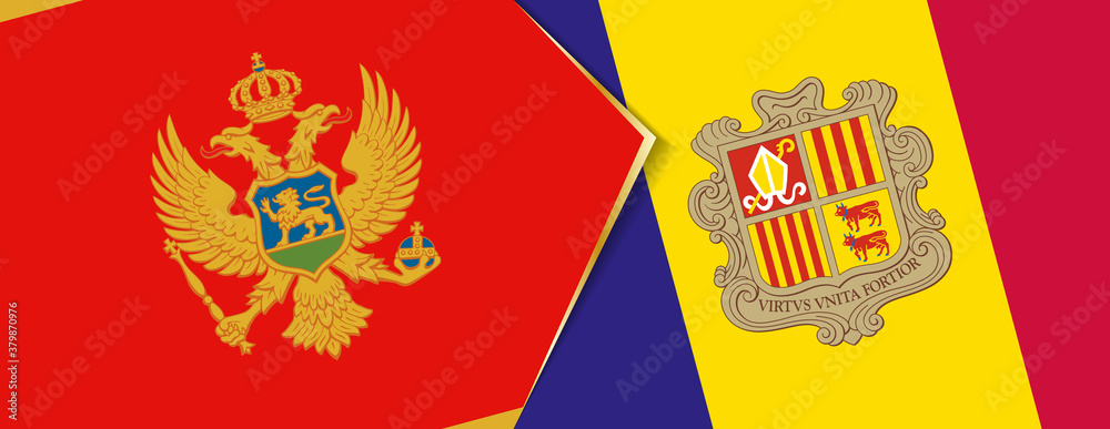 Montenegro and Andorra flags, two vector flags.