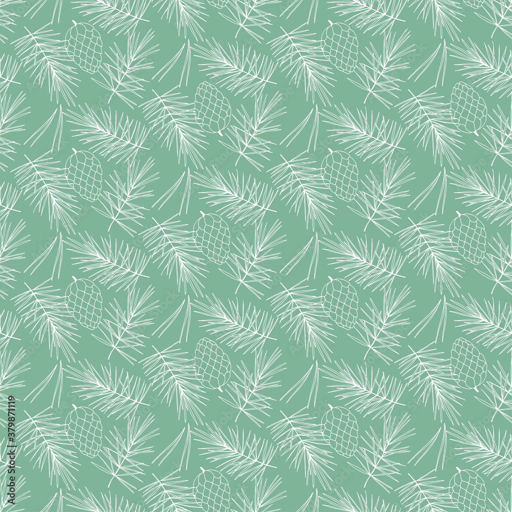 Christmas seamless pattern with fir branches and cones. New year vector background.