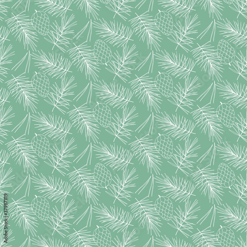 Christmas seamless pattern with fir branches and cones. New year vector background.