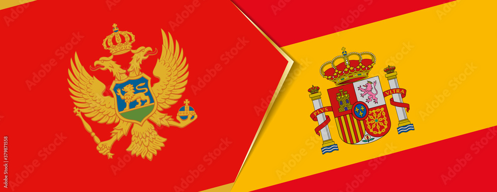 Montenegro and Spain flags, two vector flags. Montenegro and Spain flags, two vector flags.
