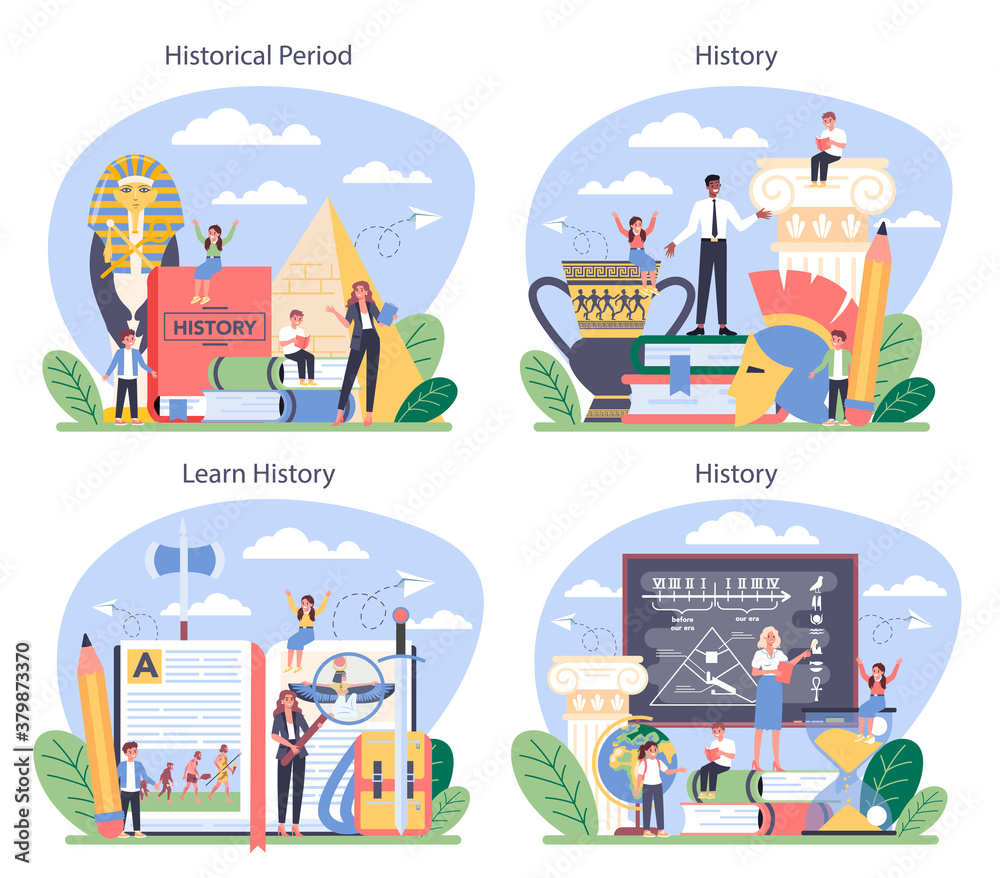 History concept set. History school subject. Idea of science and education