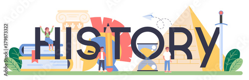 History typographic header. History school subject. Idea of science