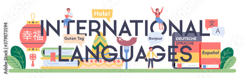 International language typographic header. Professor teaching foreign