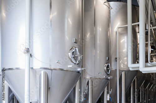 Fermentation containers in a brewery