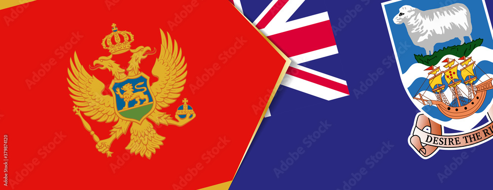 Montenegro and Falkland Islands flags, two vector flags.