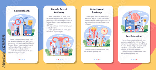 Sexual education mobile application banner set. Sexual health