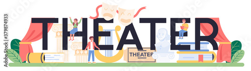 Theater typographic header. Children creative subject, school play.