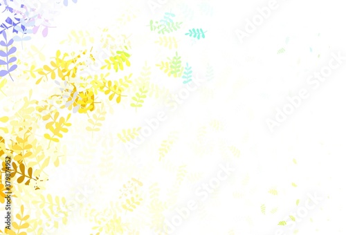 Light Green, Yellow vector doodle template with leaves.
