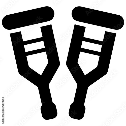
A mobility aid icon in flat style, crutches vector 
