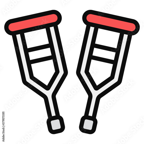 
A mobility aid icon in flat style, crutches vector 
