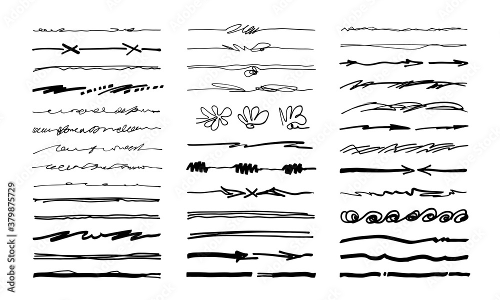 Hand-drawn doodle line borders, scribbles, design elements. Art brushes isolated on white. Hand-drawn doodle line borders, scribbles, design elements. Art brushes isolated on white.
