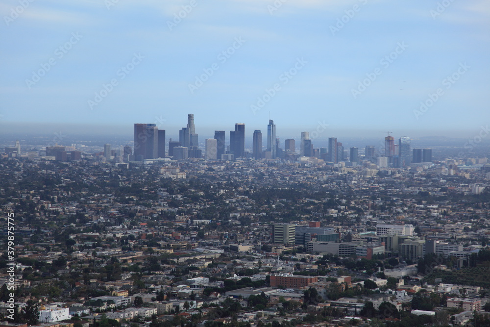 View of Downtown Los Angeles skyline seen from Observatory in California, USA