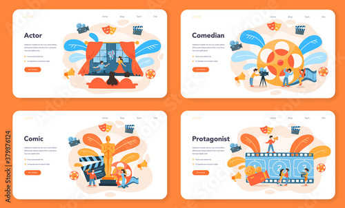 Actor and actress web banner or landing page set. Idea of creative people