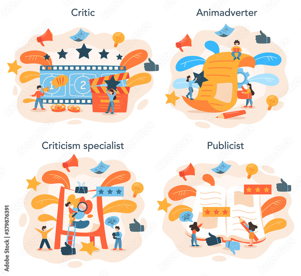 Professional critic concept set. Journalist making review and ranking