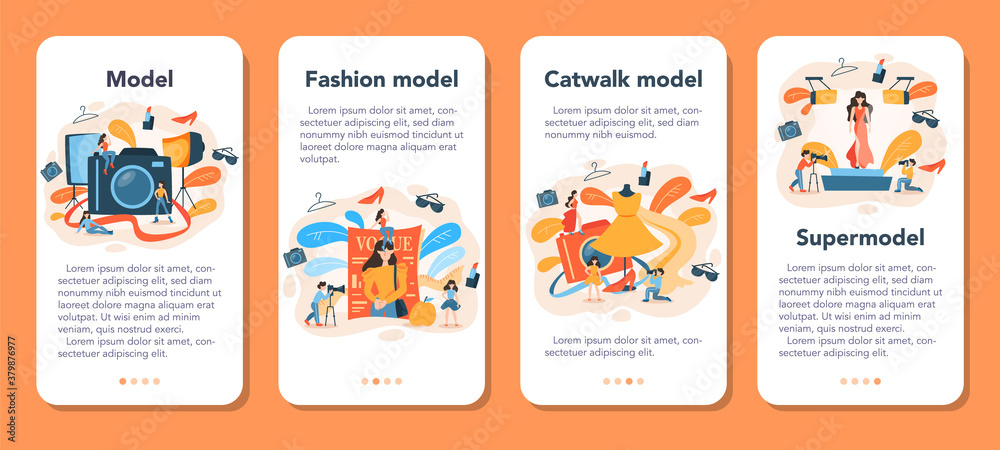 Fashion model mobile application banner set. Man and woman Fashion model mobile application banner set. Man and woman