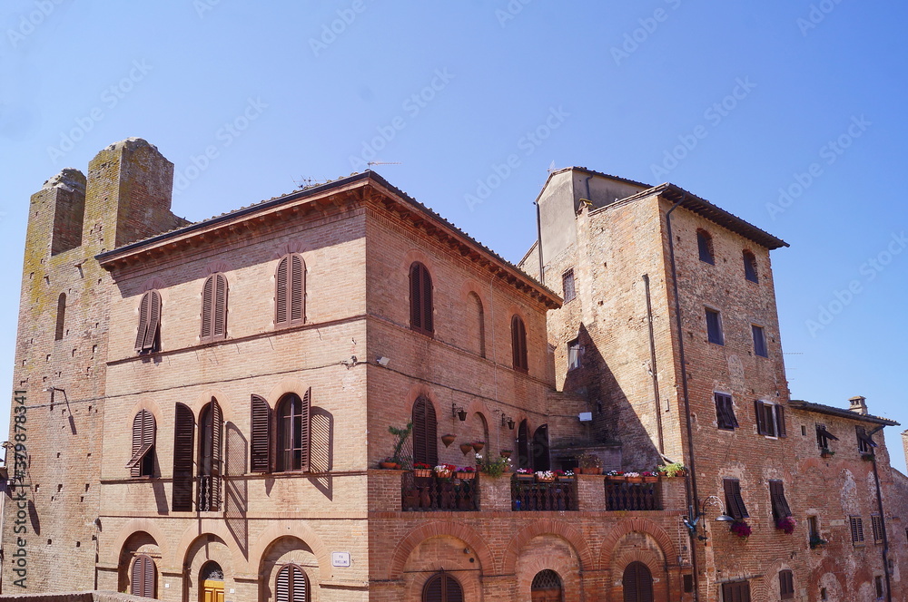Palaces and towers in the ancient medieval village of Certaldo, Tuscany, Italy