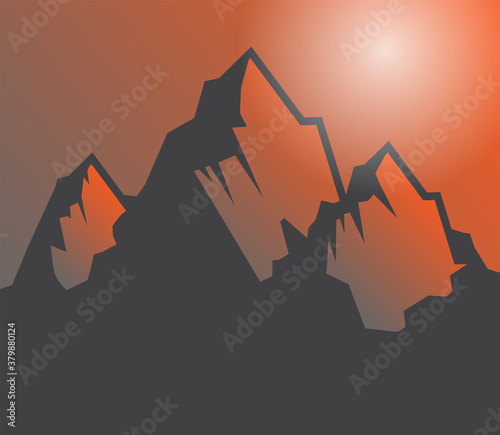 Sunset in mountain landscape, vector