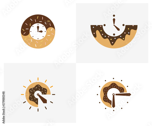 Set of Donuts Clock logo design vector template, Bakery logo concept, Creative icon symbol