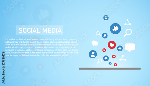 Social media connection concept.Bunch of like and appreciate emoji background, thumb up stream social media network. Heart and thump icons banner for love and respect. Vector like emoticon background