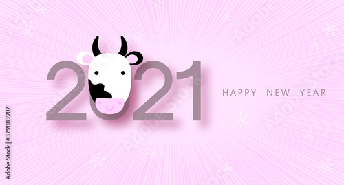 White Metal Ox (boar, bull,cow) Chinese year symbol. 2021. Ox Chinese new year symbol vector illustration. Happy new year. 2021 white background