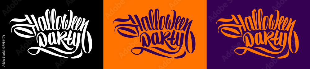 Obraz premium Halloween Party vector hand made brush lettering. Holiday calligraphy title for banner, poster, greeting card, party invitation.