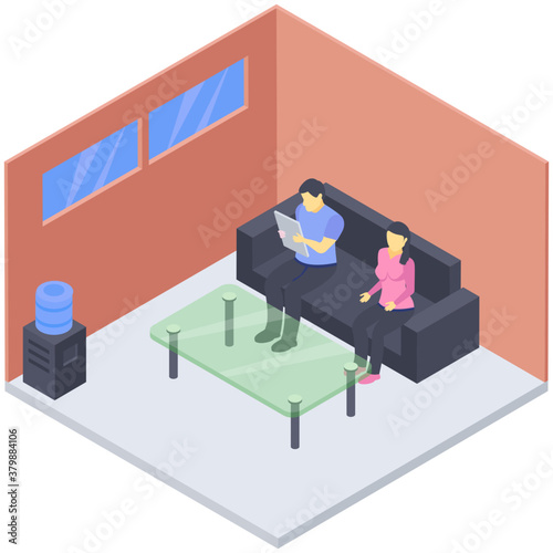 
Waiting room icon in isometric design  
