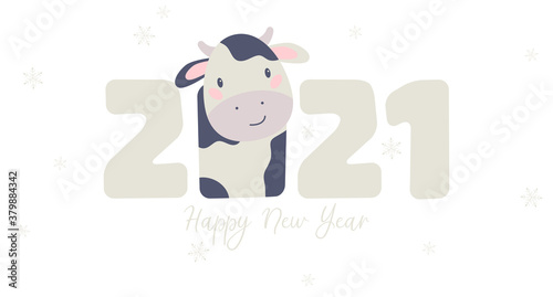 Chinese new year. 2021 New year. Metal ox horoscope sign. 2021 design. New year symbol. 2021 logo design. Chinese horoscope metal ox with 2021. Flat minimalism vector illustration. Ox horoscope sign
