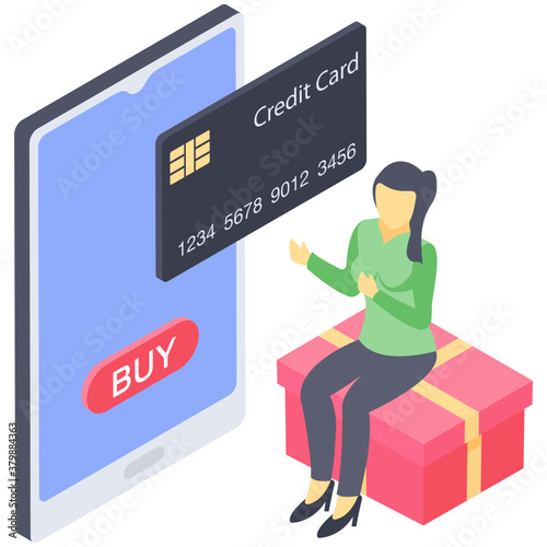 
Mobile payment icon in isometric design 
