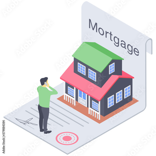 
Isometric icon design of mortgage loan 
