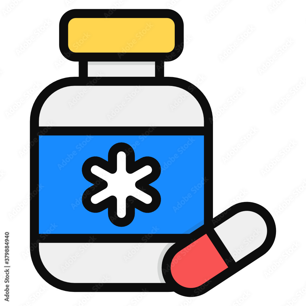 Obraz premium Pills jar vector in editable flat style 