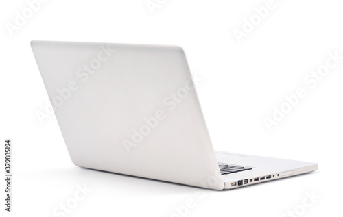 Back view of Modern laptop with aluminum material, isolated on white background. clipping path