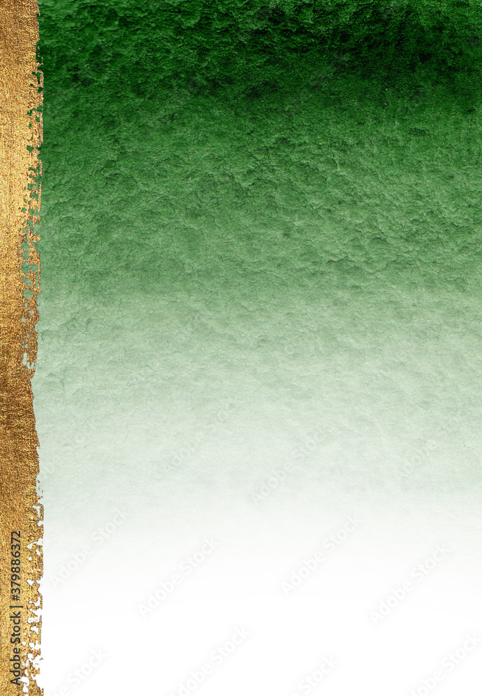 Watercolor deep green background with gold boarder. Beautiful emerald ...