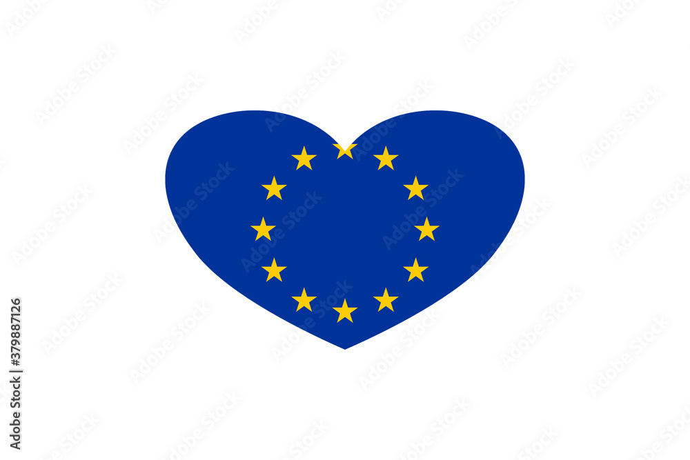 European Union flag in the heart shape. Isolated on a white background. European Union flag in the heart shape. Isolated on a white background.