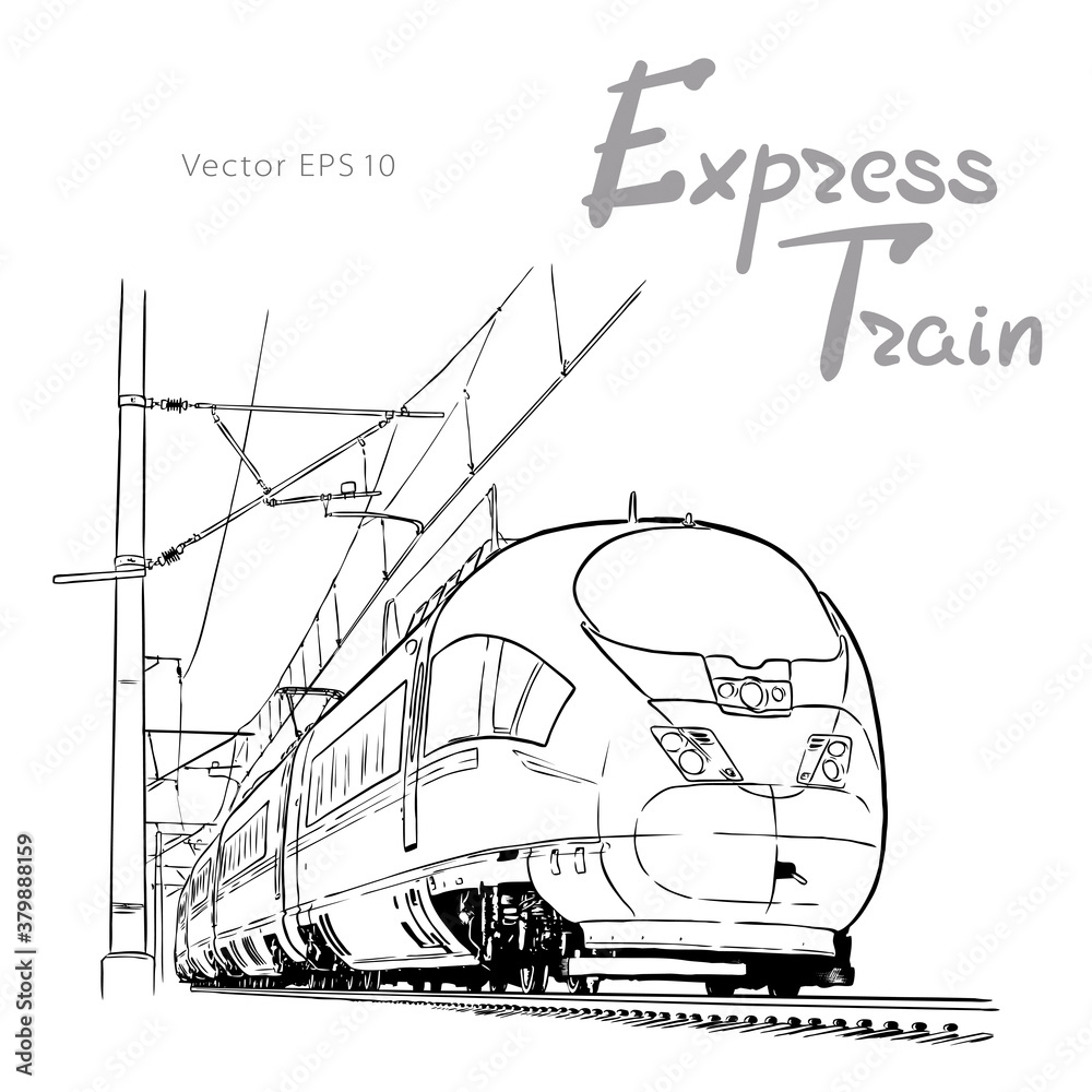 Train Drawining Speed Draw High-speed train. Hand drawn sketch vector illustration Stock Vector ...